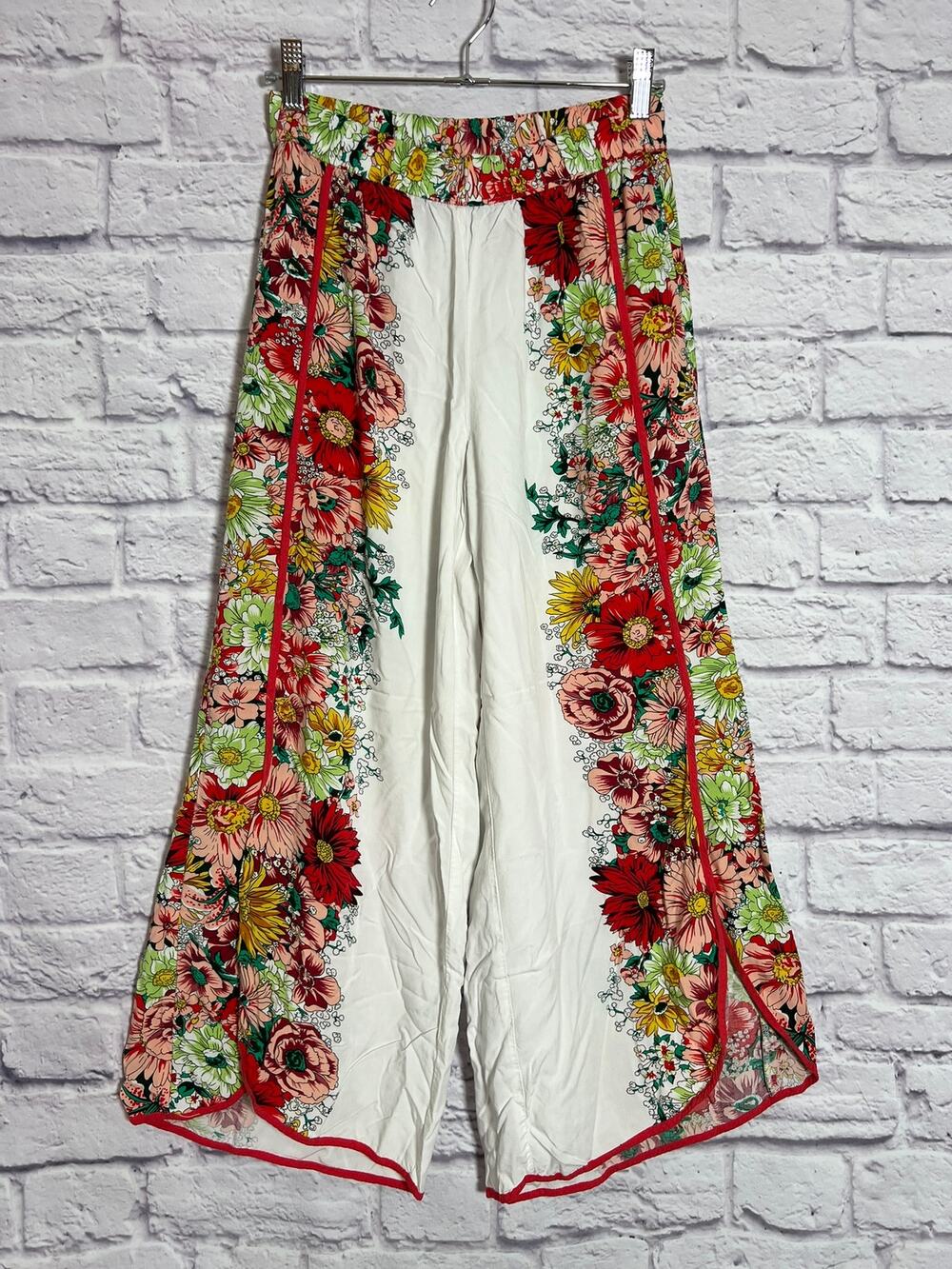Anthropologie Floral Border Print Wide Leg Pants SIZE XS White Multicolor